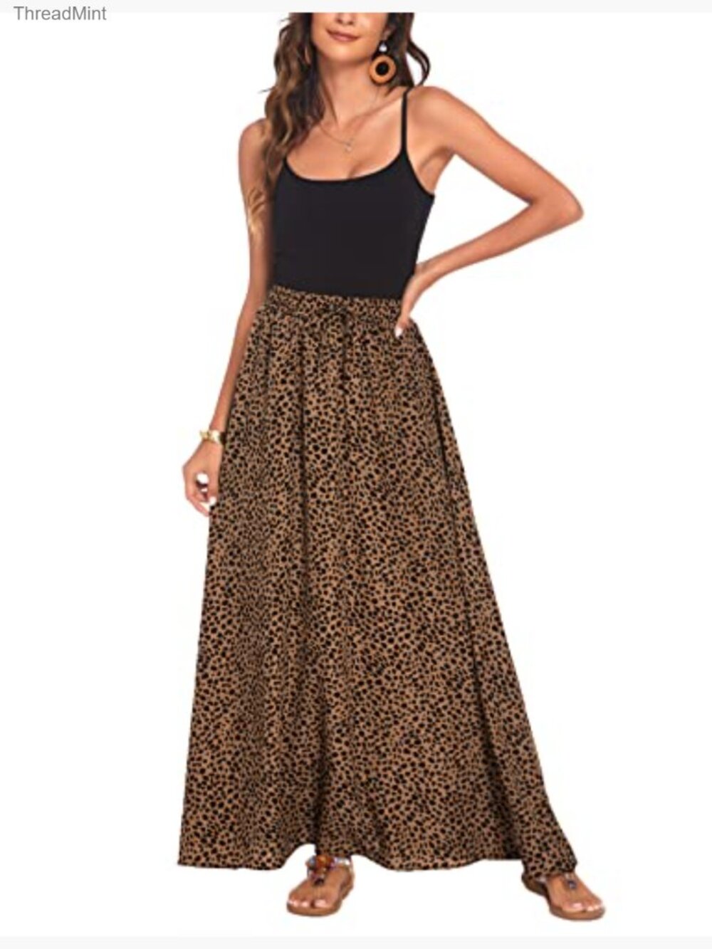 Flowy Maxi Skirt Pleated High Waisted Elastic Waist Beach Summer Long Skirt - Picture 4 of 7